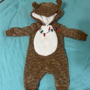 Carters Brown Reindeer Hooded Kids One Piece with antler hood